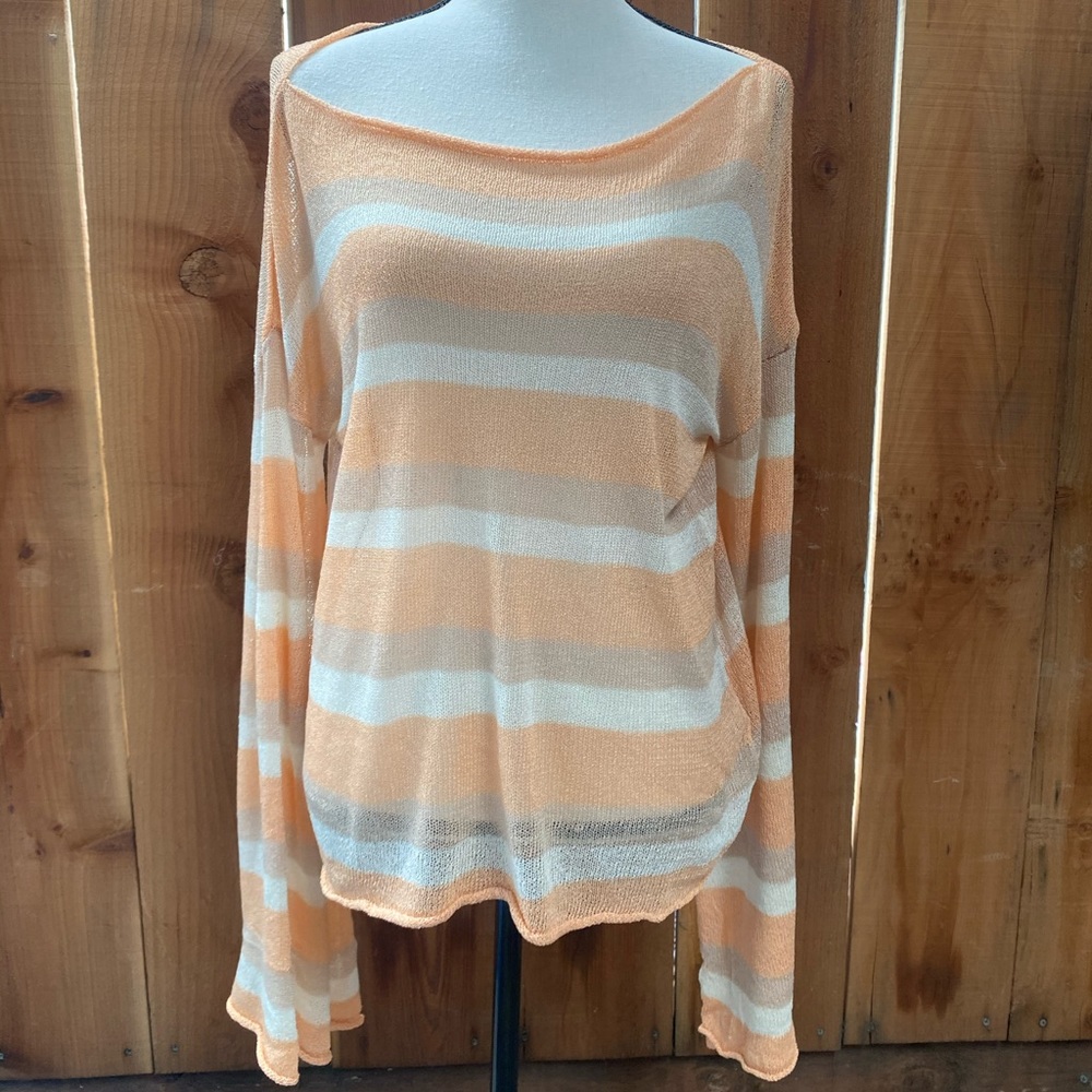 CALLAHAN striped pullover bell sleeves sheer